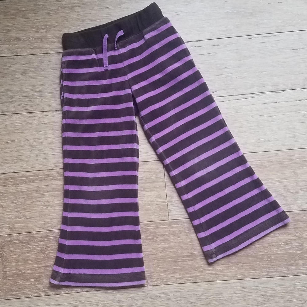 Mini Boden Velour Purple Striped Pants Size 4 Years